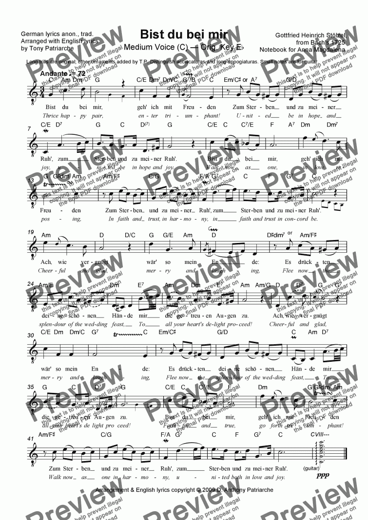 page one of Bist du bei mir - Med. Voice, Treble Clef (Lead Sheet)