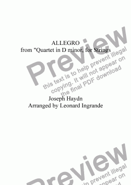 page one of Allegro "From Quartet in D Minor" for Strings