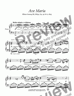 page one of Ave Maria Op. 52 No. 6 for piano solo (voice or solo instrument ad lib.) (C major)
