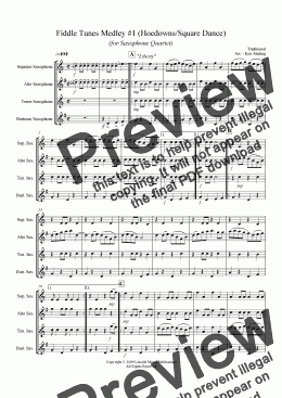 page one of Fiddle Tunes Medley (Sax Quartet SATB or AATB)