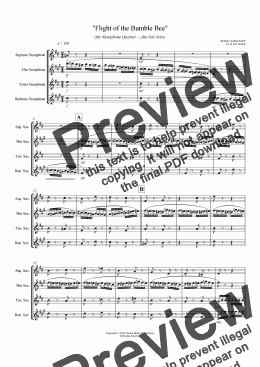 page one of Rimsky-Korsakoff  - Flight of the Bumble Bee (Sax Quartet / Alto solo)