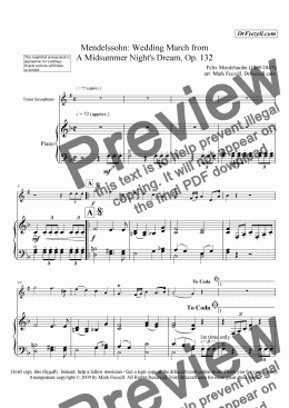 page one of Wedding March for tenor saxophone and piano