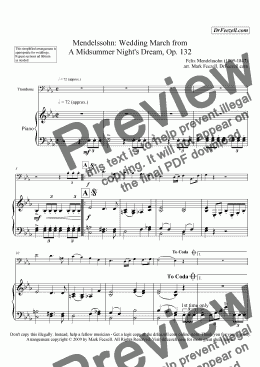page one of Wedding March for trombone and piano