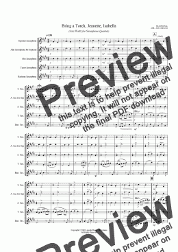page one of Jazz Christmas Carol - Bring a Torch, Jeanette, Isabella (Sax Quartet SATB or AATB)