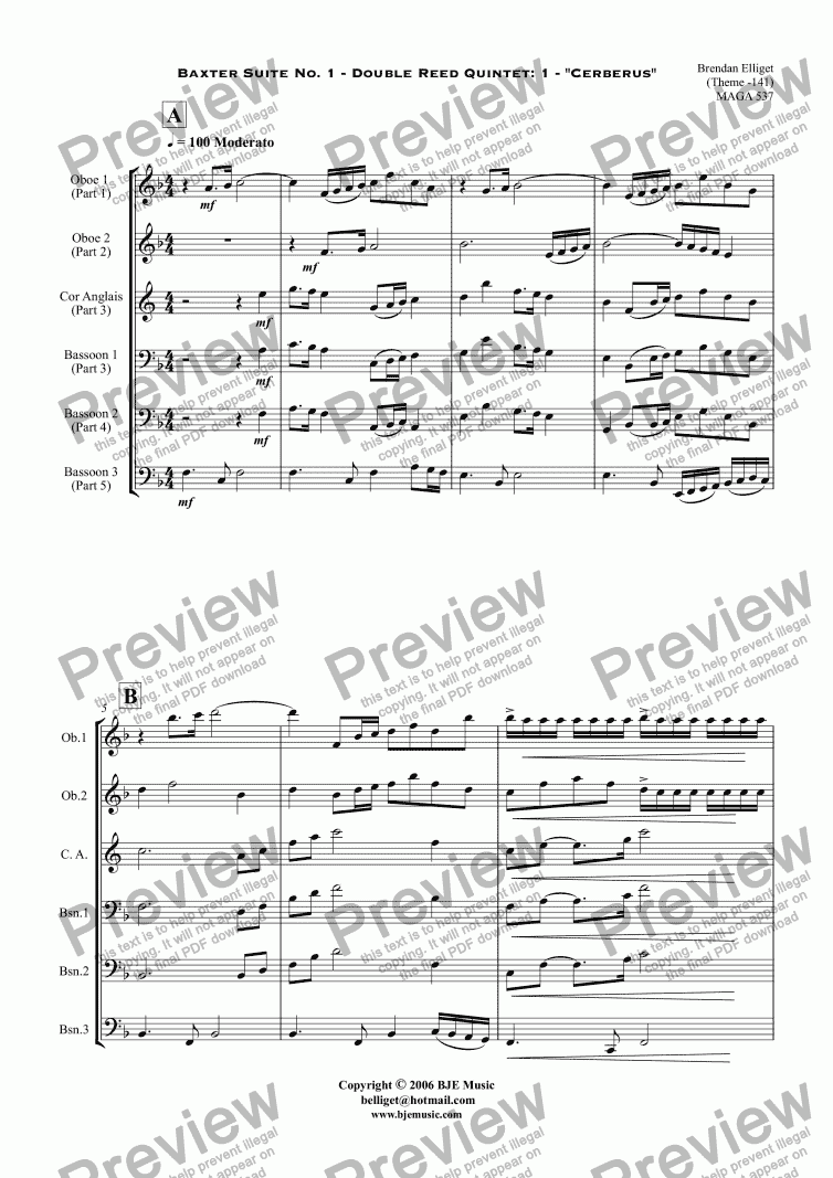 page one of Baxter Suite No. 1 - Double Reed Quintet