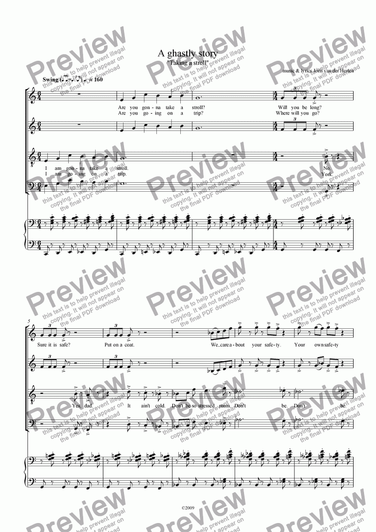 page one of Taking a stroll (juvenilia, SATB + piano)