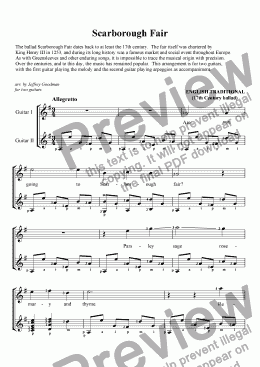 page one of Scarborough Fair - for two guitars