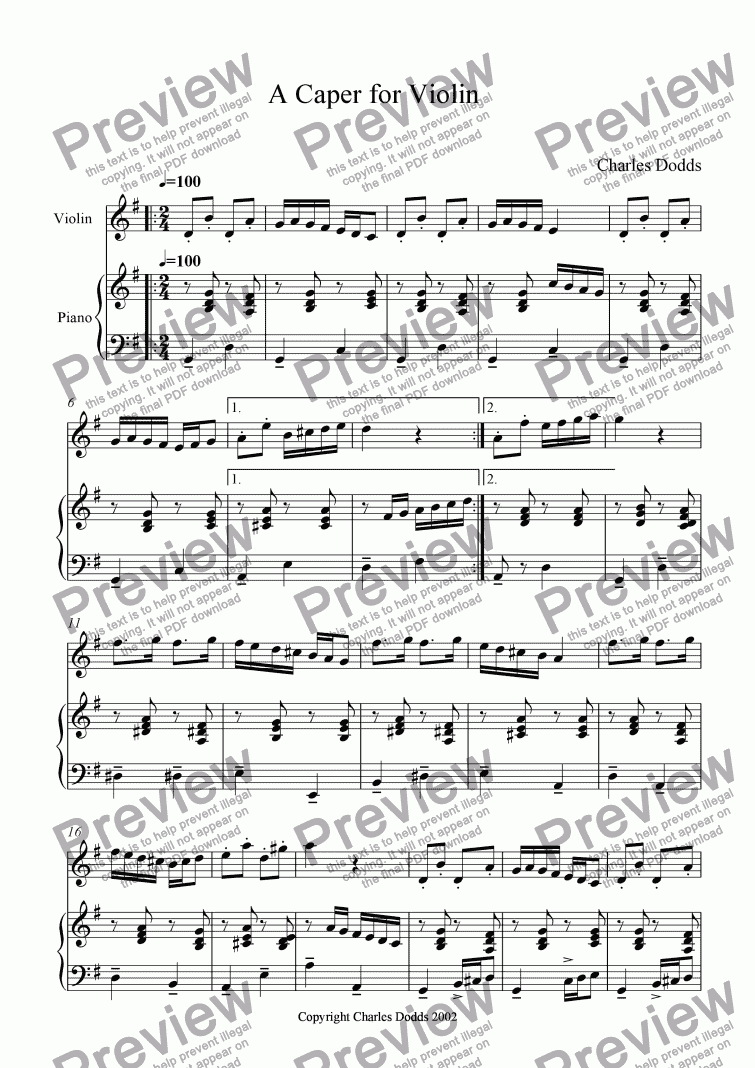 page one of A Caper for Violin