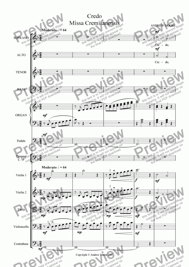 page one of ’Missa Cremifanensis’ - Credo, for SATB, organ, timpani & strings