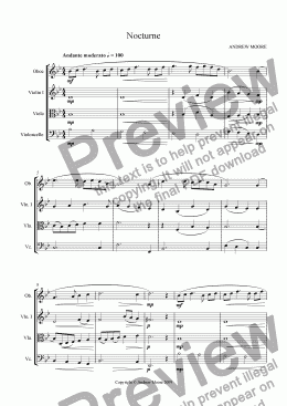 page one of ’Nocturne’ for Oboe quartet (Oboe, Violin, Viola & Cello)