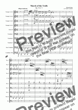 page one of Grieg: March of the Trolls arranged for brass ensemble
