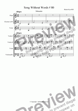 page one of Song Without Words [Cycle Three  # 80] [String Quartet, Flute, Clarinet in B-Flat]