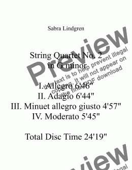page one of String Quartet No. 2 in G minor II. Adagio