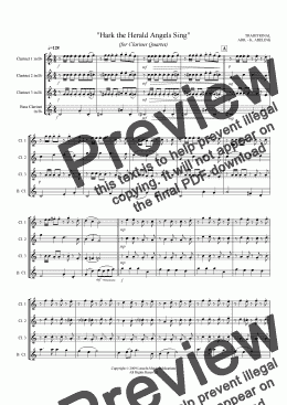 page one of Jazz Christmas Carol - Hark The Herald Angels Sing (Clarinet Quartet)