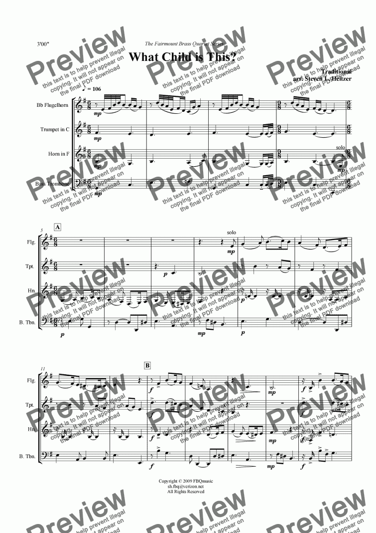 page one of What Child is This / Greensleeves - Brass QUARTET