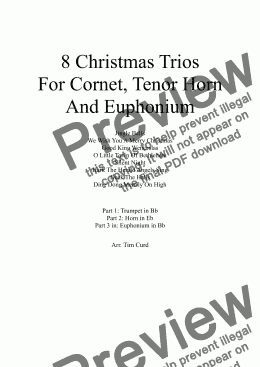 page one of 8 Christmas Trios For Cornet, Tenor Horn and Euphonium