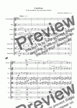 page one of Cantilena for alto saxophone, oboe and string orchestra
