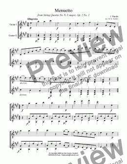 page one of Menuetto for guitar duet