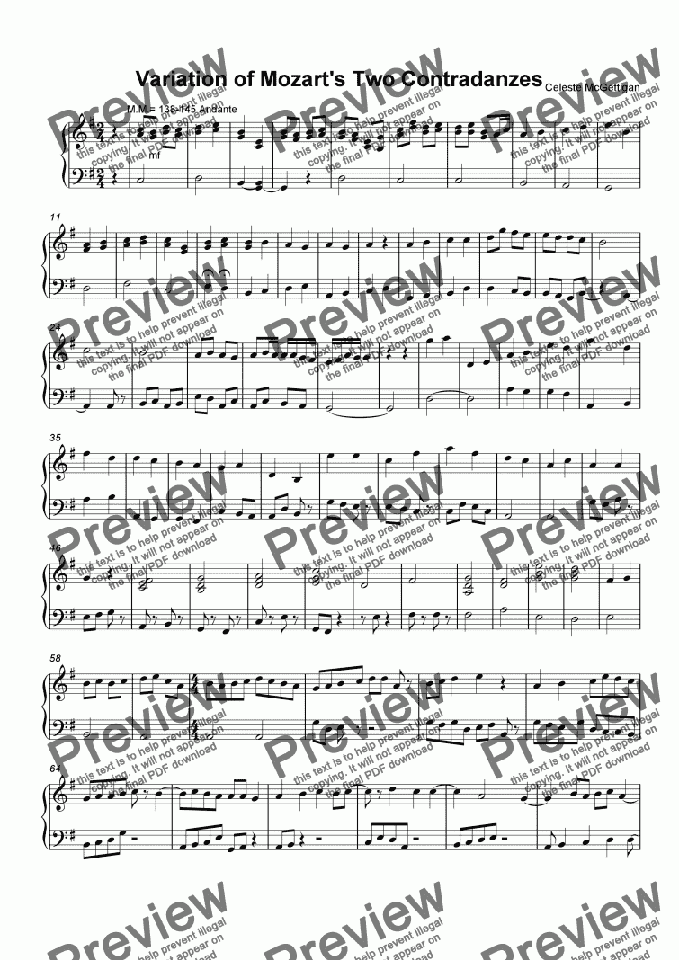 page one of Variation of Mozart's Two Contradanzes 1B