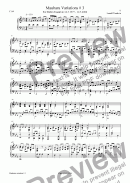 page one of Maubara suite # 3 for piano