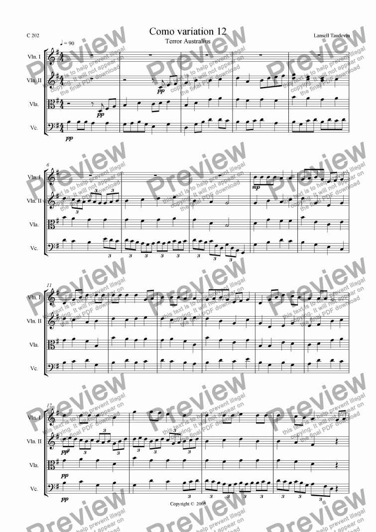 page one of Como suite for string quartette # 12