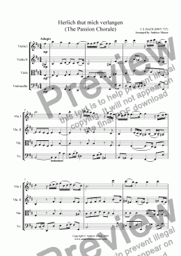 page one of ’Herzlich thut mich verlangen (Passion Chorale) BWV727  arr. for String Quartet