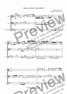 page one of ’Jesus, meine Zuversicht’ (BWV728) arr. for String Trio