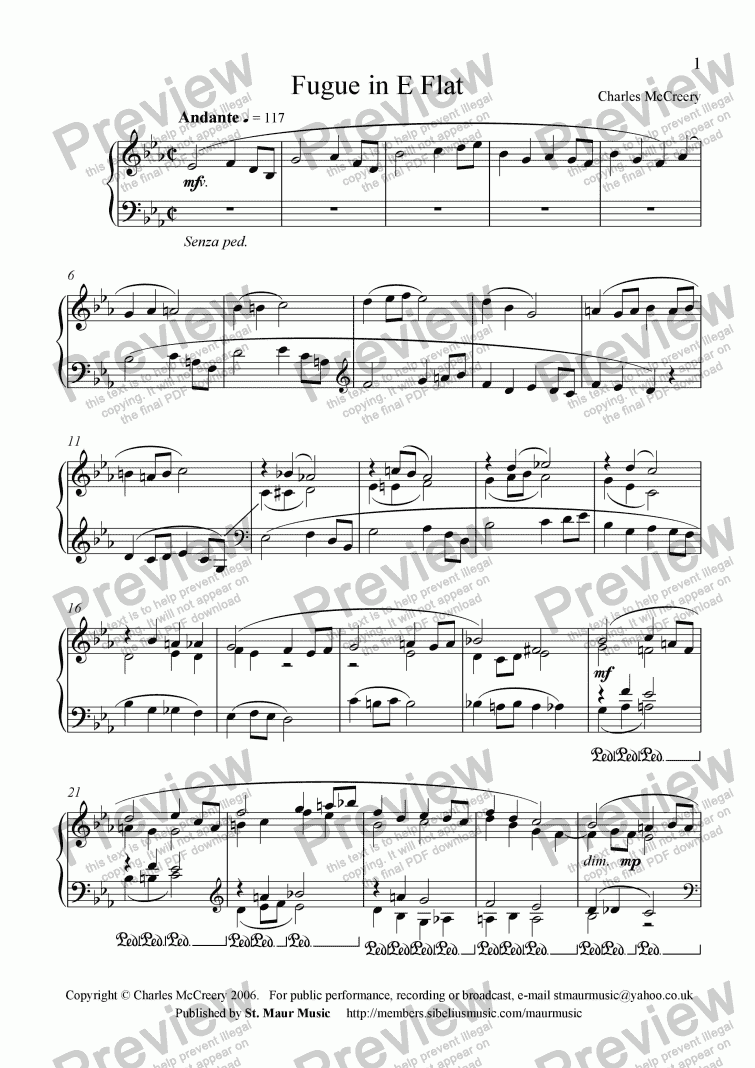 page one of Fugue in E Flat