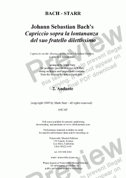 page one of BACH - STARR; Capriccio sopra la lontananza del suo fratello dilettissimo, for Baroque orchestra; 2 of 6. Andante