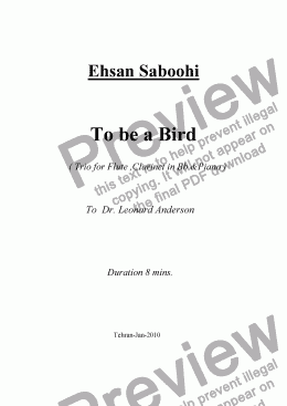 page one of To be a Bird  ( Trio for Flute ,Clarinet in Bb &Piano )
