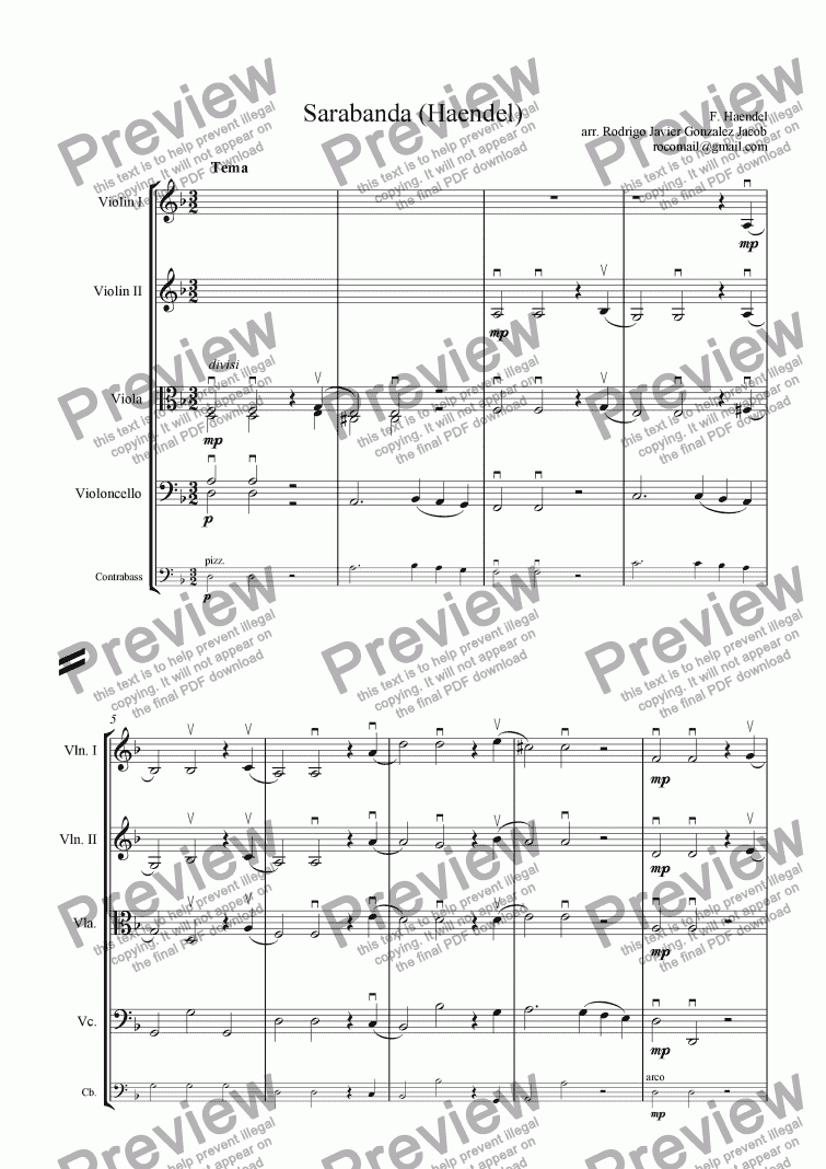page one of Sarabande Strings+Woodwinds+Timpani - Haendel //