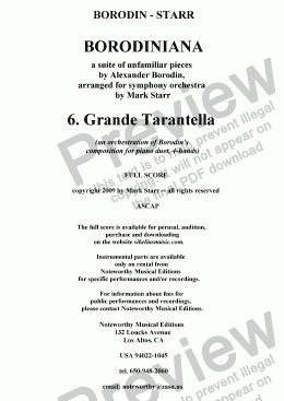 page one of BORODIN - STARR; BORODINIANA, suite for orchestra; 6 (of 6). Grande Tarantella