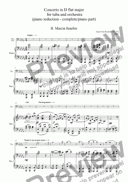 page one of Concerto in D flat major for tuba and orchestra (piano version), Op. 37a - II. Marcia funebre 