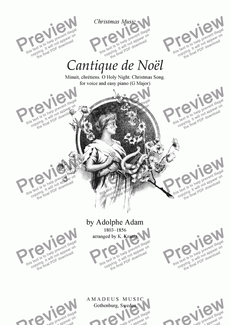 page one of O Holy Night / Cantique de Noël for voice and easy piano (G major)