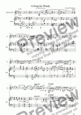 page one of Song for Wendy  [Clarinet and piano]