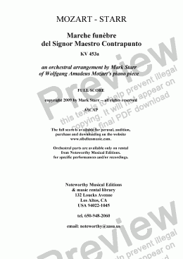 page one of MOZART - STARR; Marche funebre del Signor Maestro Contrapunto, KV 453a, for orchestra
