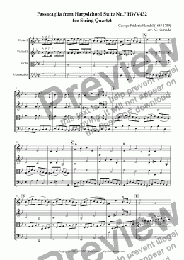 page one of Passacaglia from Harpsichord Suite No.7 HWV432 for String Quartet