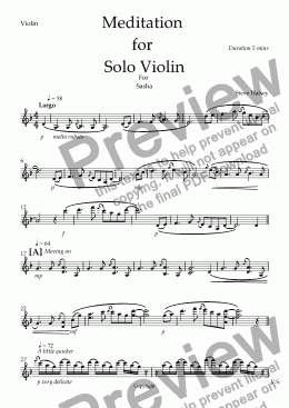 page one of Meditation for Solo Violin