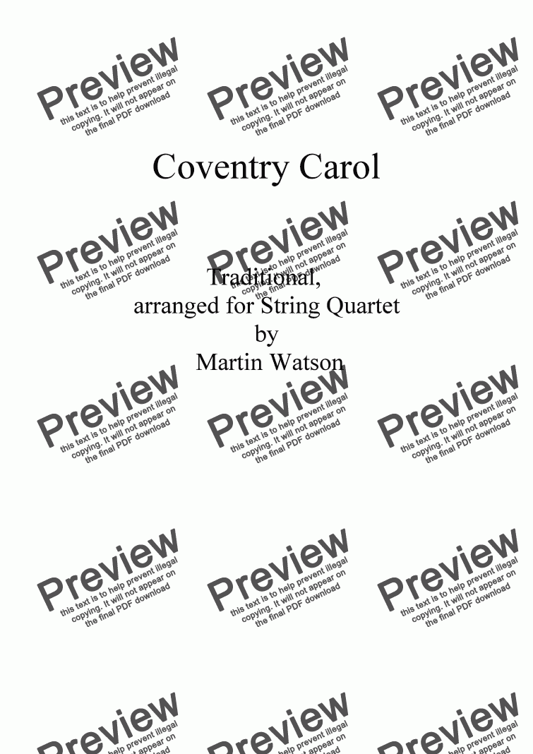 page one of Coventry Carol arranged for String Quartet.