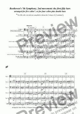 page one of 7th Symphony (Beethoven) 2nd Movement (for five cellos OR 4cellos+1dble.bass)