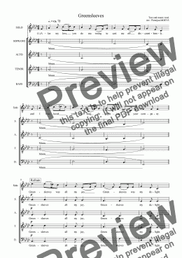 page one of Greensleeves (for mixed choir)