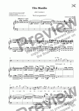 page one of Se il cor guerriero - Aria - Tito Manlio, RV 738, 1st act, scene 2
