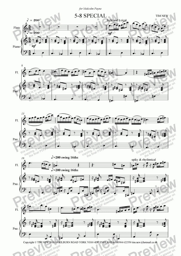 page one of 5-8 SPECIAL for flute and piano