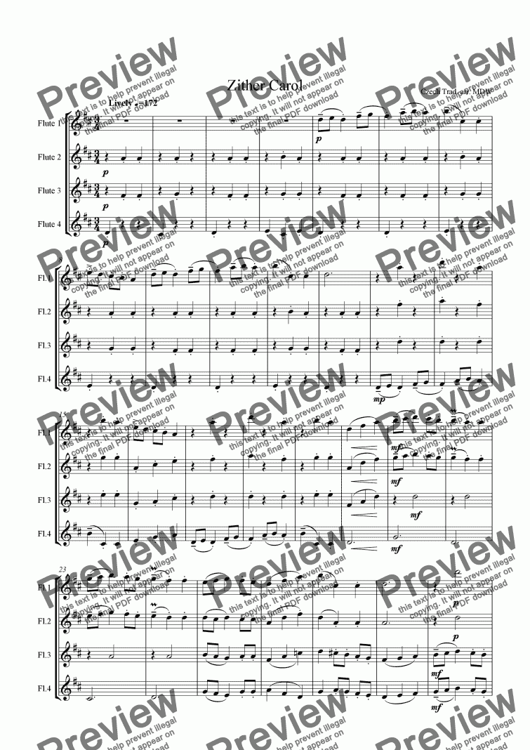 page one of Christmas Flutes: Zither Carol, Czech Traditional: 