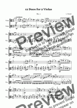 page one of L. Mozart 12 Duets for 2 Violas