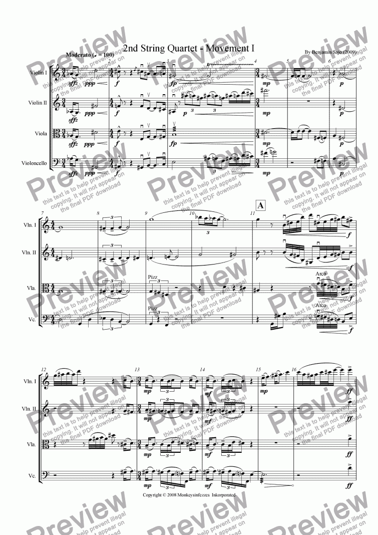 page one of 2nd String Quartet
