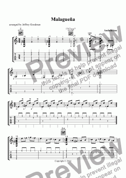 page one of Malaguena - music notation and tabulature edition