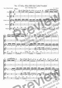 page one of Mozart - Magic Flute No. 13 Alles fuhlt der Liebe Freuden 