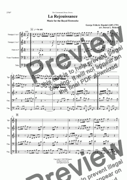 page one of La Rejouissance, Music for the Royal Fireworks - Brass QUINTET