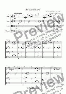 page one of ’Autumn Leaf’ arranged for String Quartet